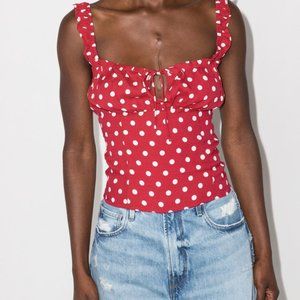Red and white polkadot Reformation sleeveless top, Size 4